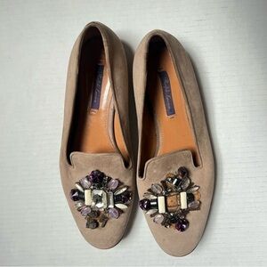 Ralph Lauren Purple Label Womens taupe suede Jeweled Loafer Flats Size 38 1/2 B